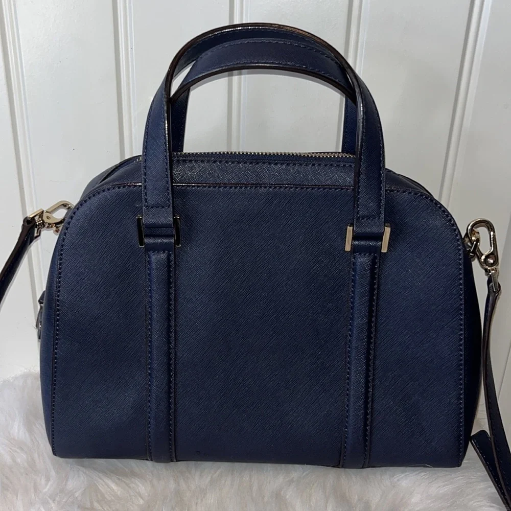 Kate Spade Small Felix Satchel purse Bag pebbled leather Navy blue classic